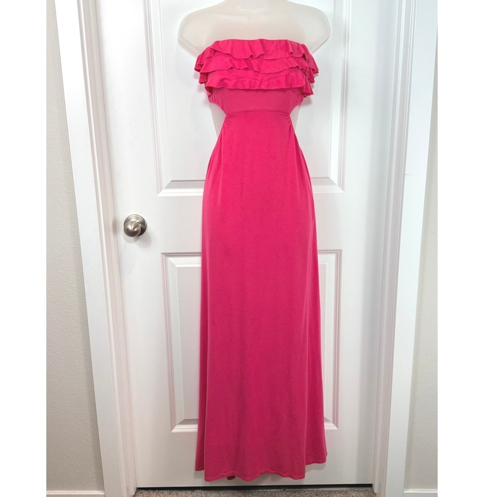 Victoria's Secret Pink Ruched Boho Strapless Maxi Dress Small‎ Smocked Ruffle S